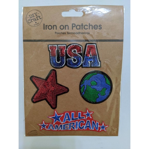 Iron on Patches USA all American star earth DIY Craft sequin - Picture 2 of 3